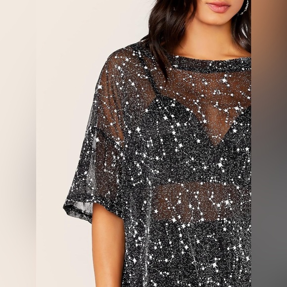 SOLD-- Oversized Tee - See Through Mesh Sheer astrology constellation - Size M - Picture 3 of 10